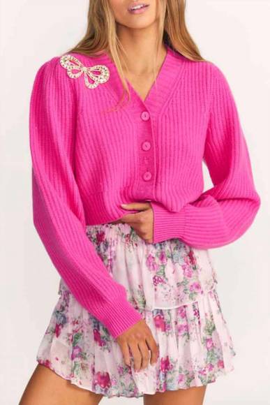 NEW LOVESHACKFANCY larsa crop cardigan in spotlight pink - Picture 1 of 1